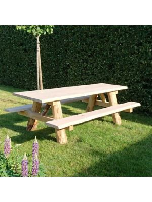 500cm - Robuuste Douglas Picknicktafel - Boomstam